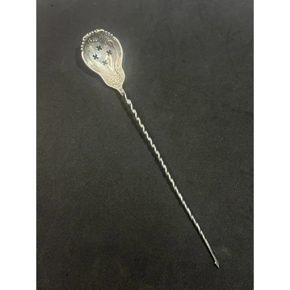 Antique Sterling Olive Cocktail Spoon Floral Decoration Twist Handle